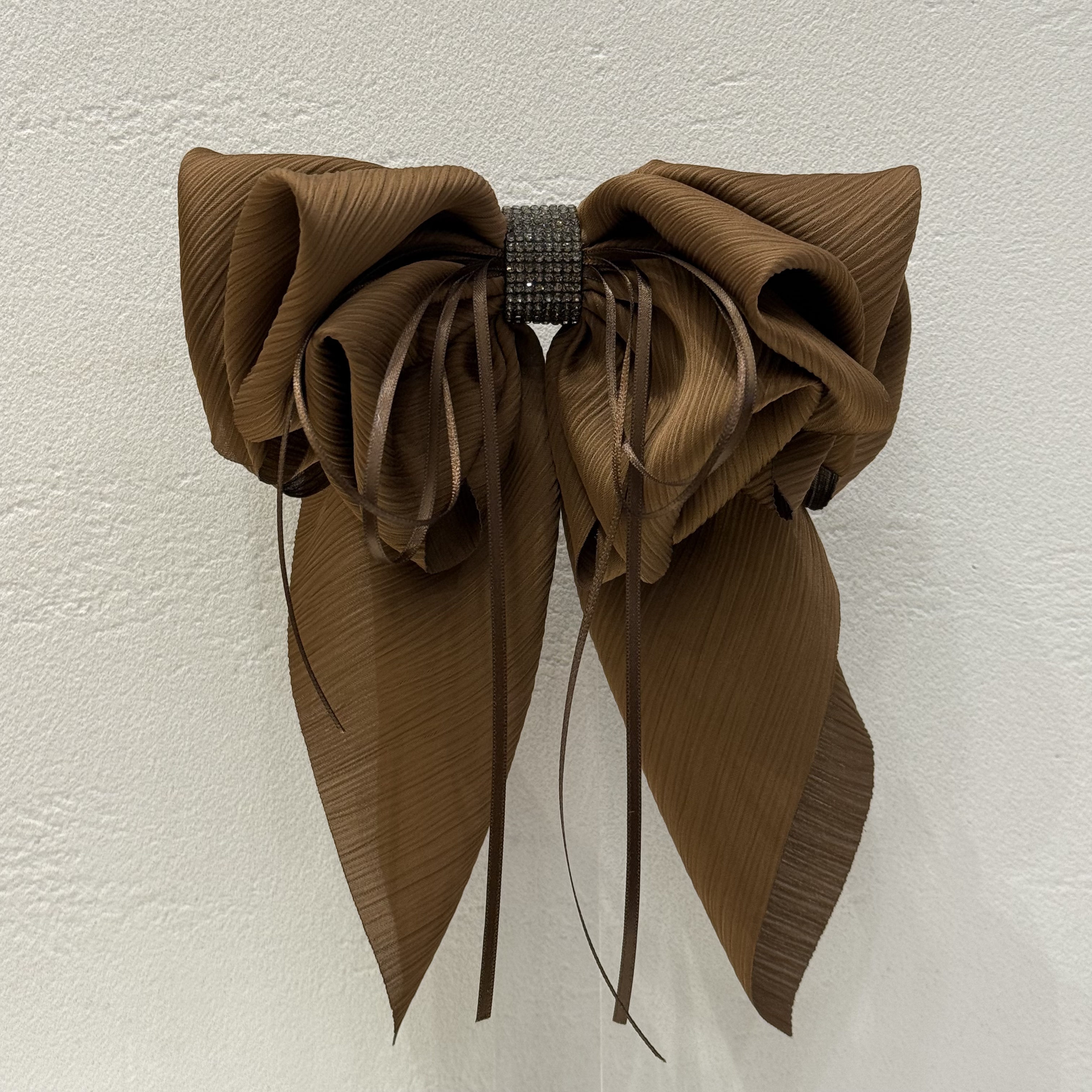 GREBUTY 5740 咖色丝带多层缎带蝴蝶结弹簧夹