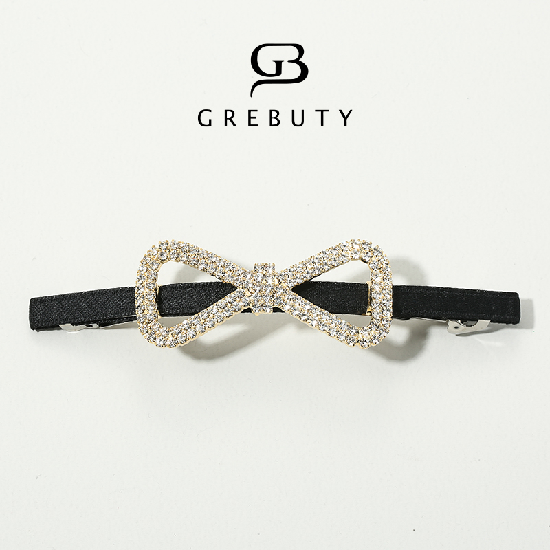GREBUTY 3850 新品白色闪闪蝴蝶结一字弹簧夹
