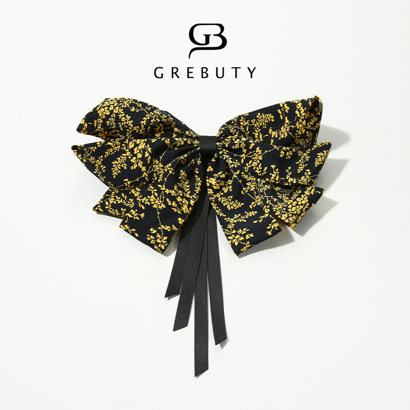 GREBUTY 非金属布艺发饰 新品 3699【忆秋】黑色蝴蝶结弹簧夹