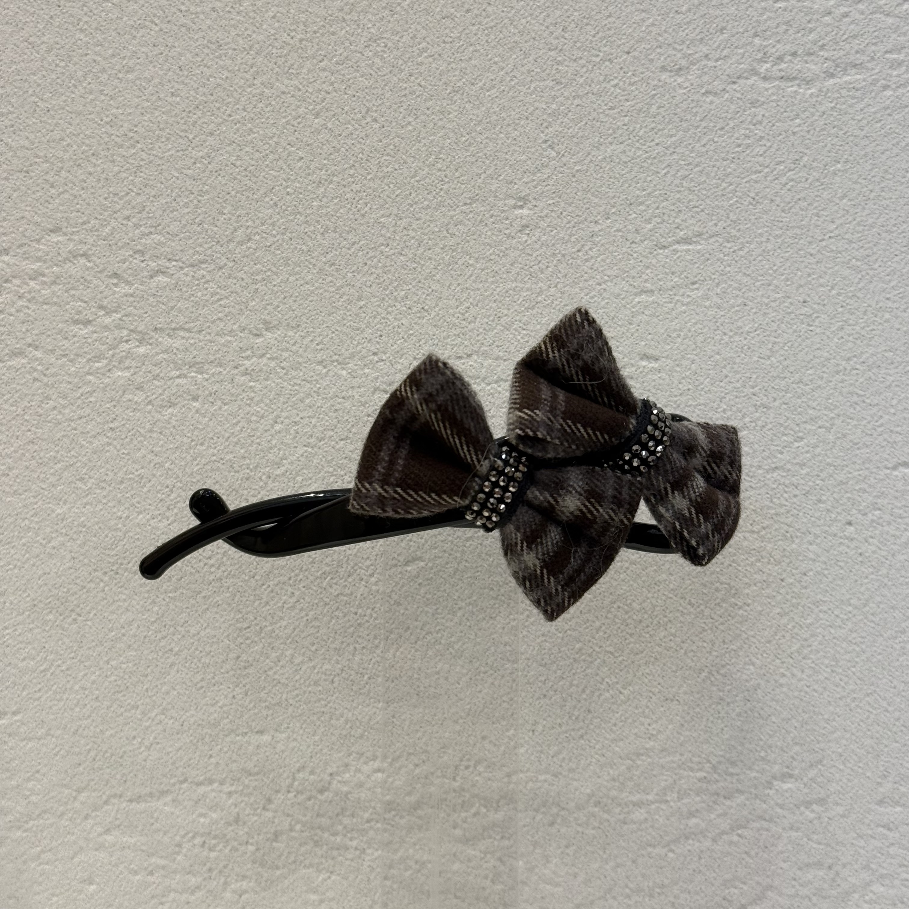 GREBUTY 5907 气质百搭咖色格纹蝴蝶结扭扭夹