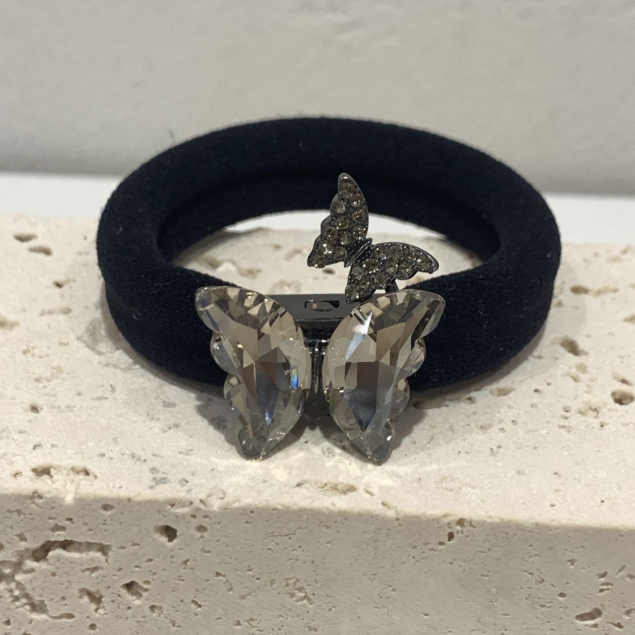 GREBUTY 5181 气质轻奢灰色水晶闪闪蝴蝶结发圈