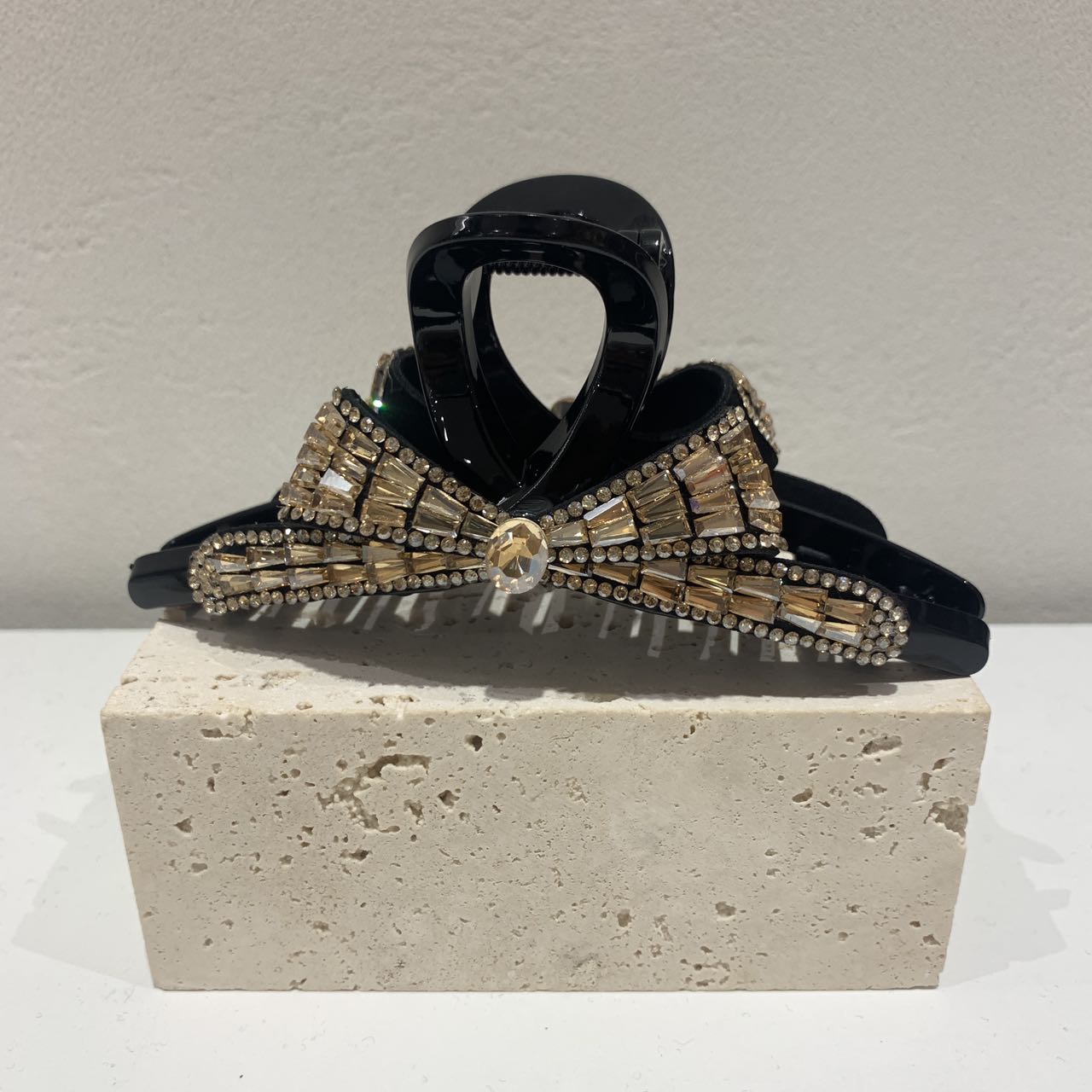 GREBUTY 5399 简约百搭香槟色水晶闪闪蝴蝶结抓夹