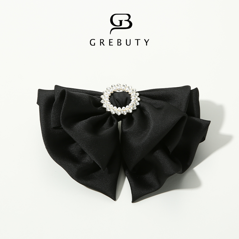 GREBUTY 非金属布艺发饰 4612 黑色优雅简约蝴蝶结弹簧夹