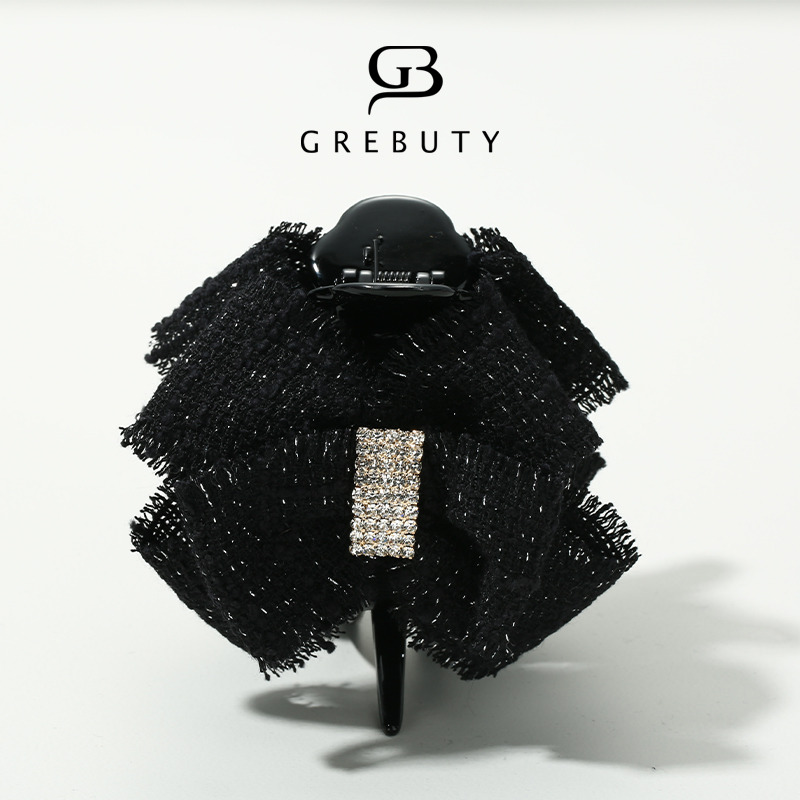 GREBUTY 4585 新品黑色小香风闪闪蝴蝶结丸子抓夹