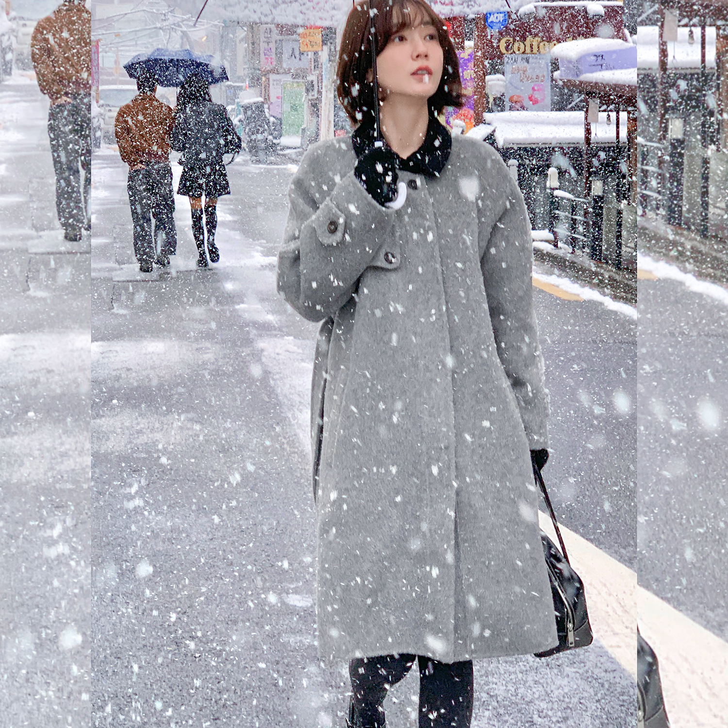 【首尔初雪】FS412W031撞色领毛呢外套