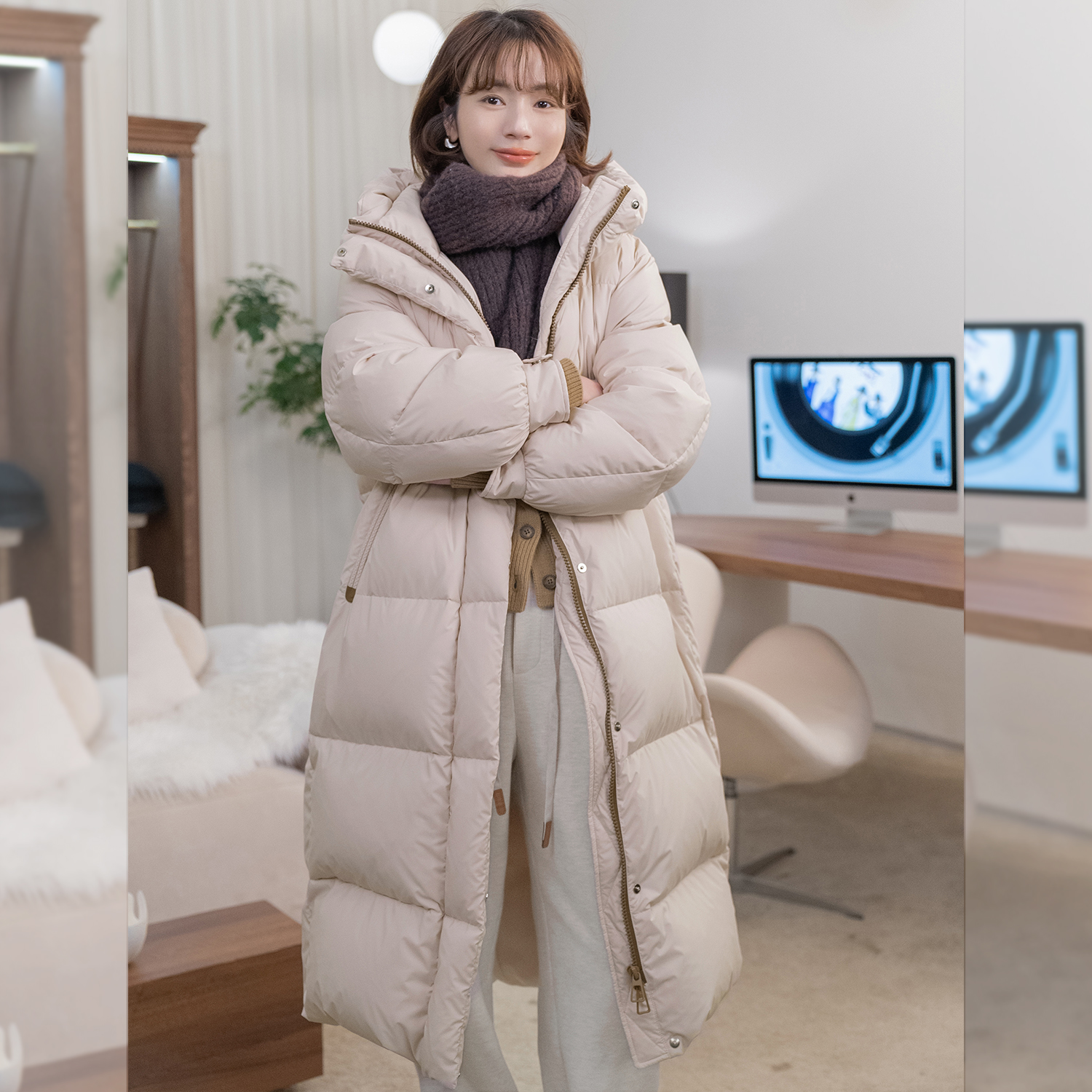 「现货」【极光樱花】连帽长款羽绒服FS311W057