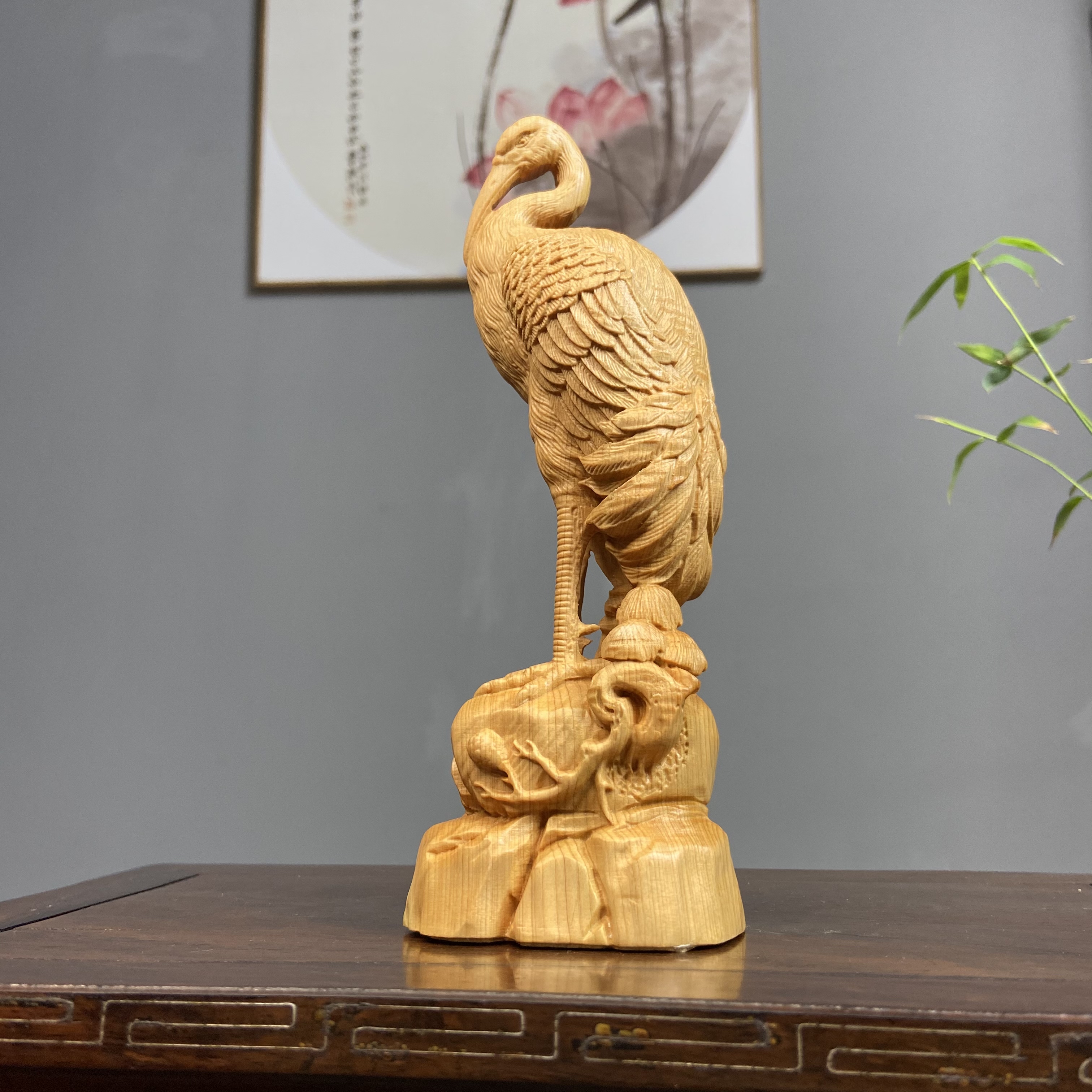 崖柏木雕松鹤延年高18cm创意根雕文玩家居饰品中式客厅摆件