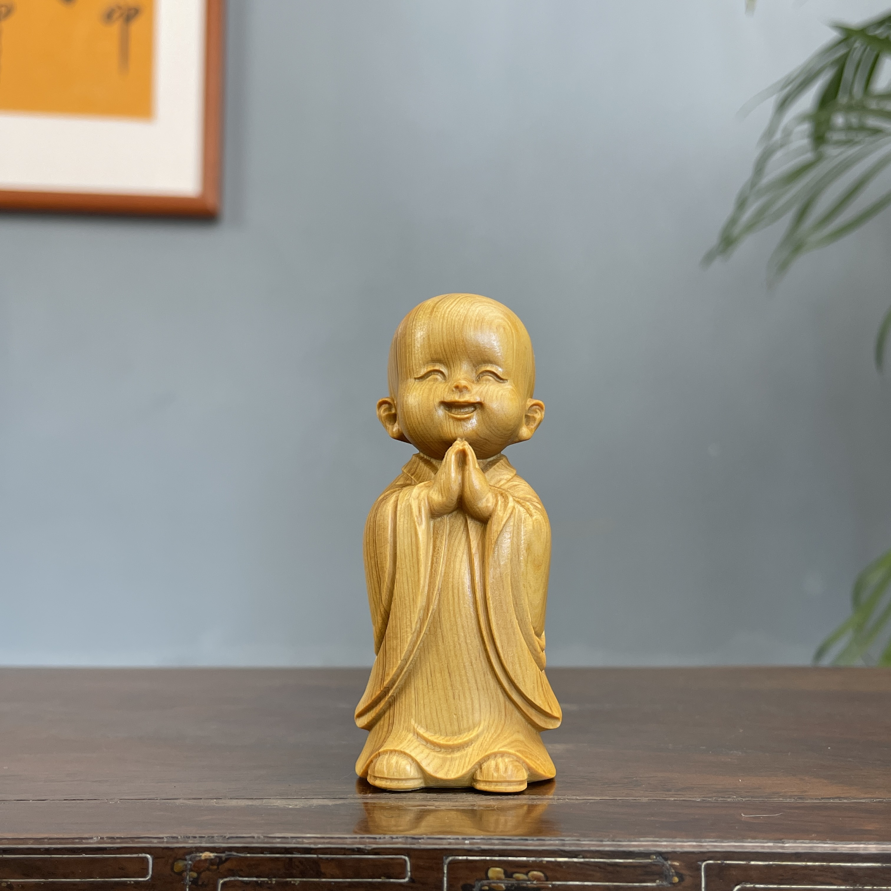 崖柏木自在小和尚高8cm实木天然创意家居汽车装饰客厅沙弥茶摆件