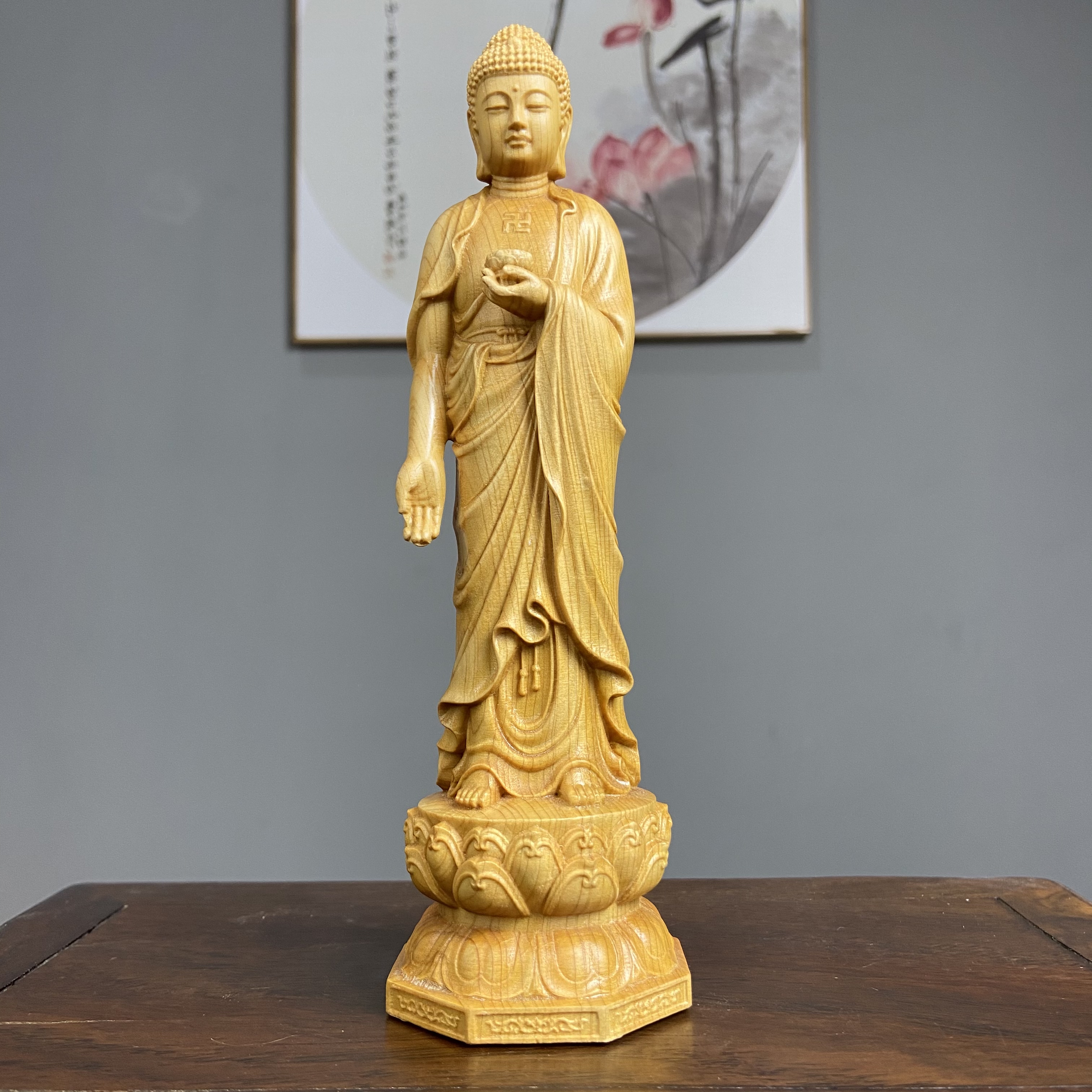 崖柏根雕木雕阿弥陀佛高20cm工艺品兰花摆件家居饰品神像兰花摆件