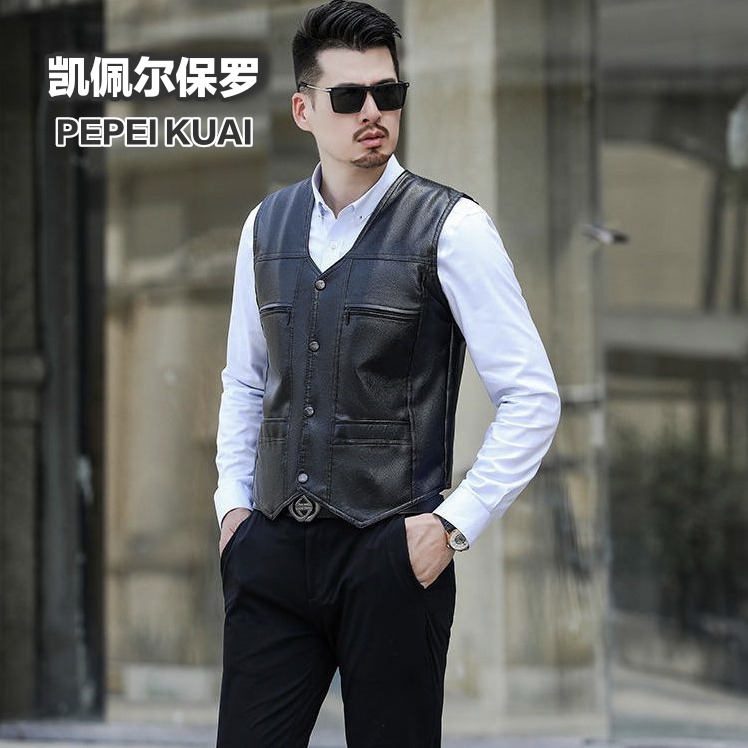 A凯佩尔保罗仿水貂绒马甲多口袋爸爸款秋冬休闲背心冬季
