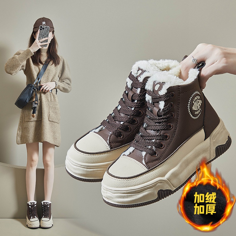 冬季回力休闲加绒高帮小白鞋女2023冬季新款学生韩版保暖休闲鞋棉