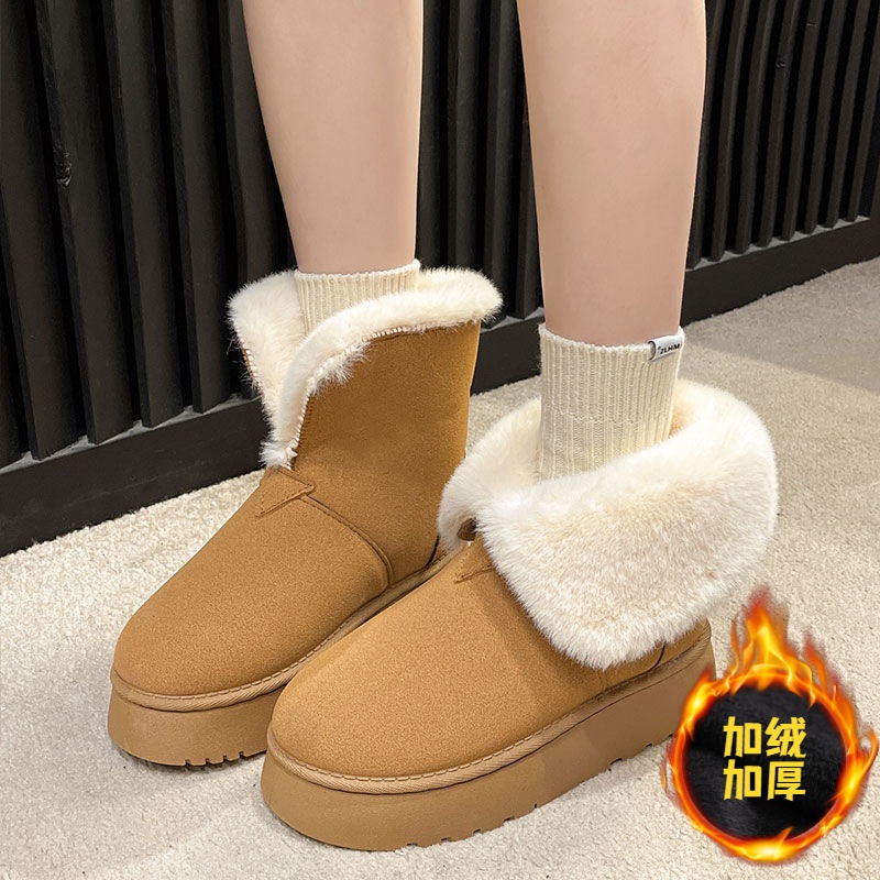 冬季回力休闲厚底雪地靴女款冬季时尚网红加绒加厚棉鞋小个子东北