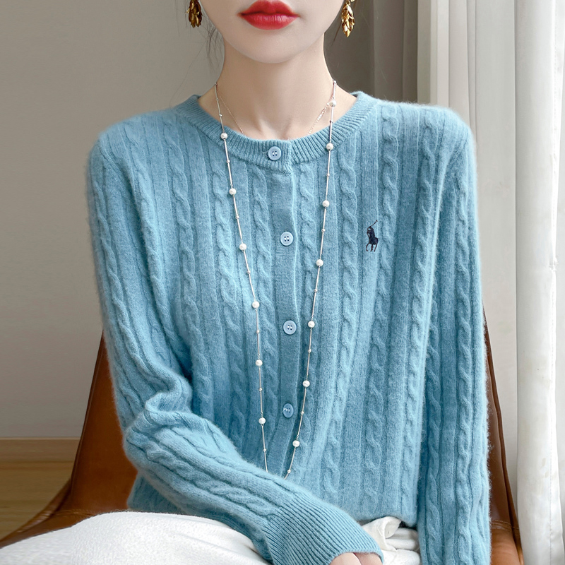 毛针织衫圆领刺绣纯色长袖气质宽松毛衣衫秋冬毛衣独特漂亮小衫