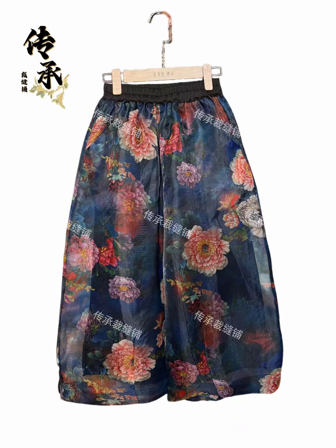 （蓝色玫瑰）印花/阔腿时/时尚/外穿/花苞裤/夏季
