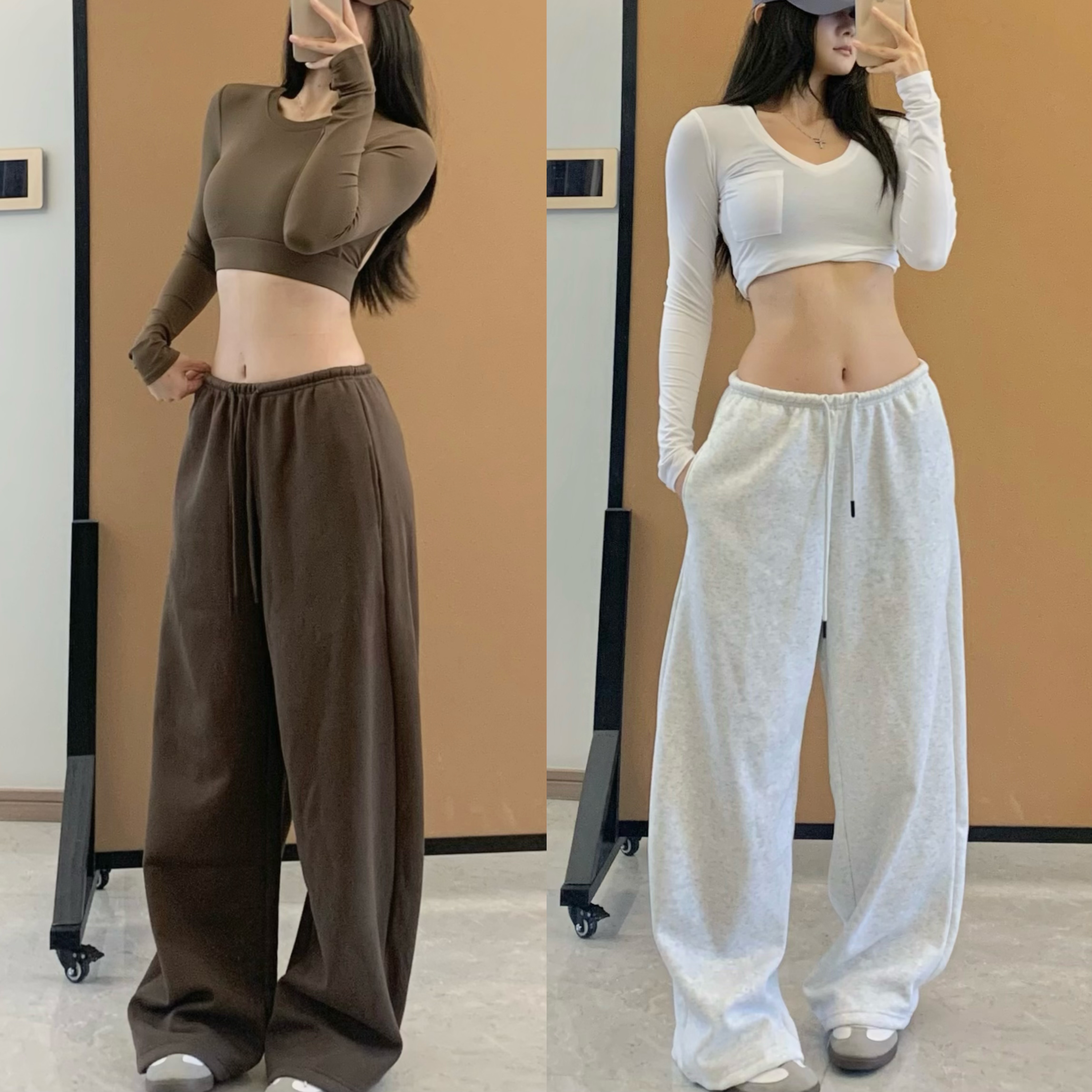 DAYOFF-加绒秋冬抽绳高腰低腰休闲裤长裤宽松加绒加厚运动裤