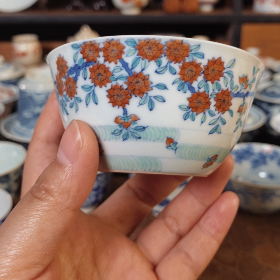 杯四夕窑- 斗彩落花流水鸡缸杯 100cc精品