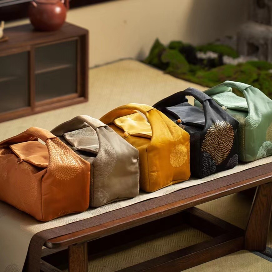 旅行包织锦茶具一壶四杯一公道夹棉隔层高档陶瓷便携式收纳包简约