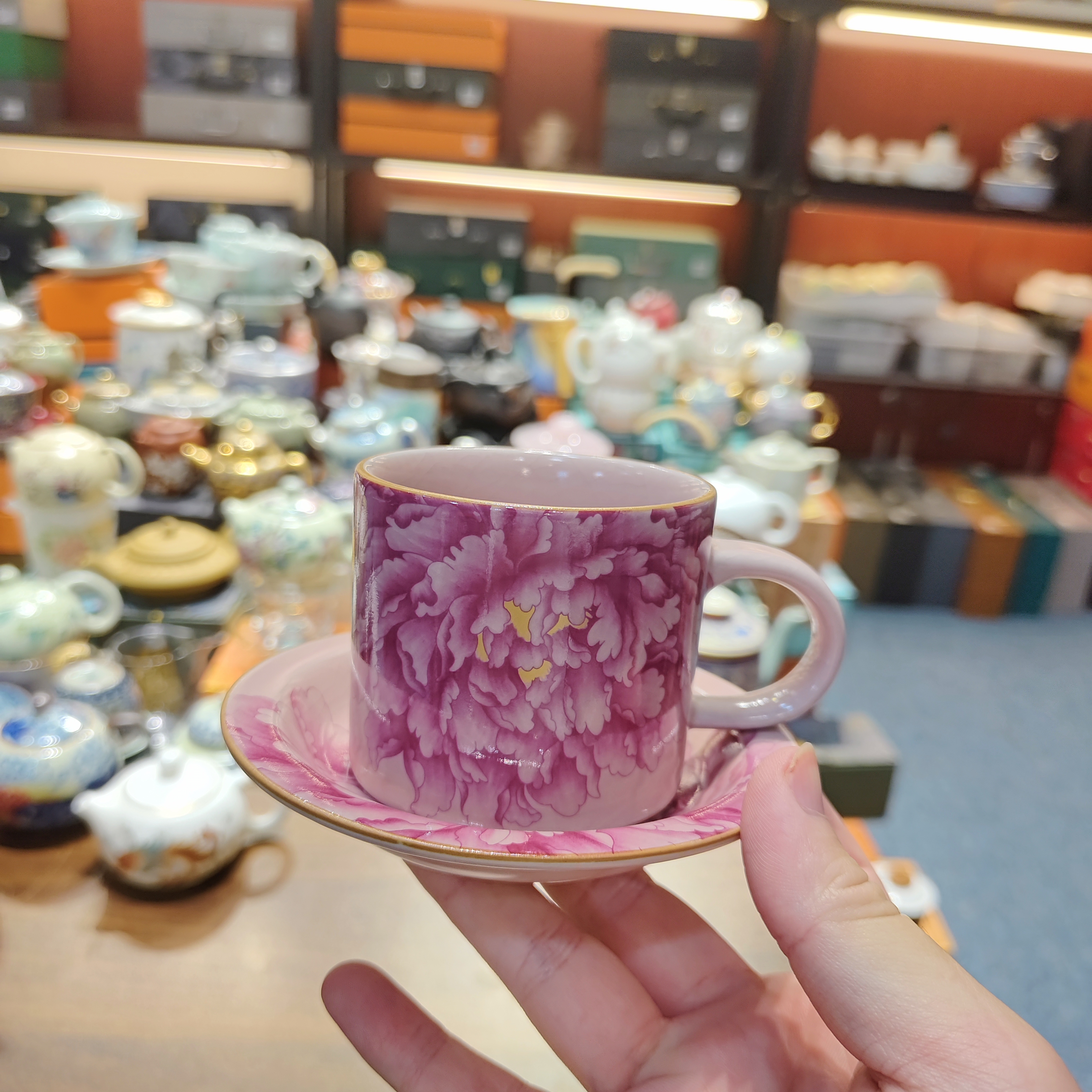 友名陶瓷  粉汝窑国色天香猪油冻咖啡杯茶杯主人杯-4344-0824