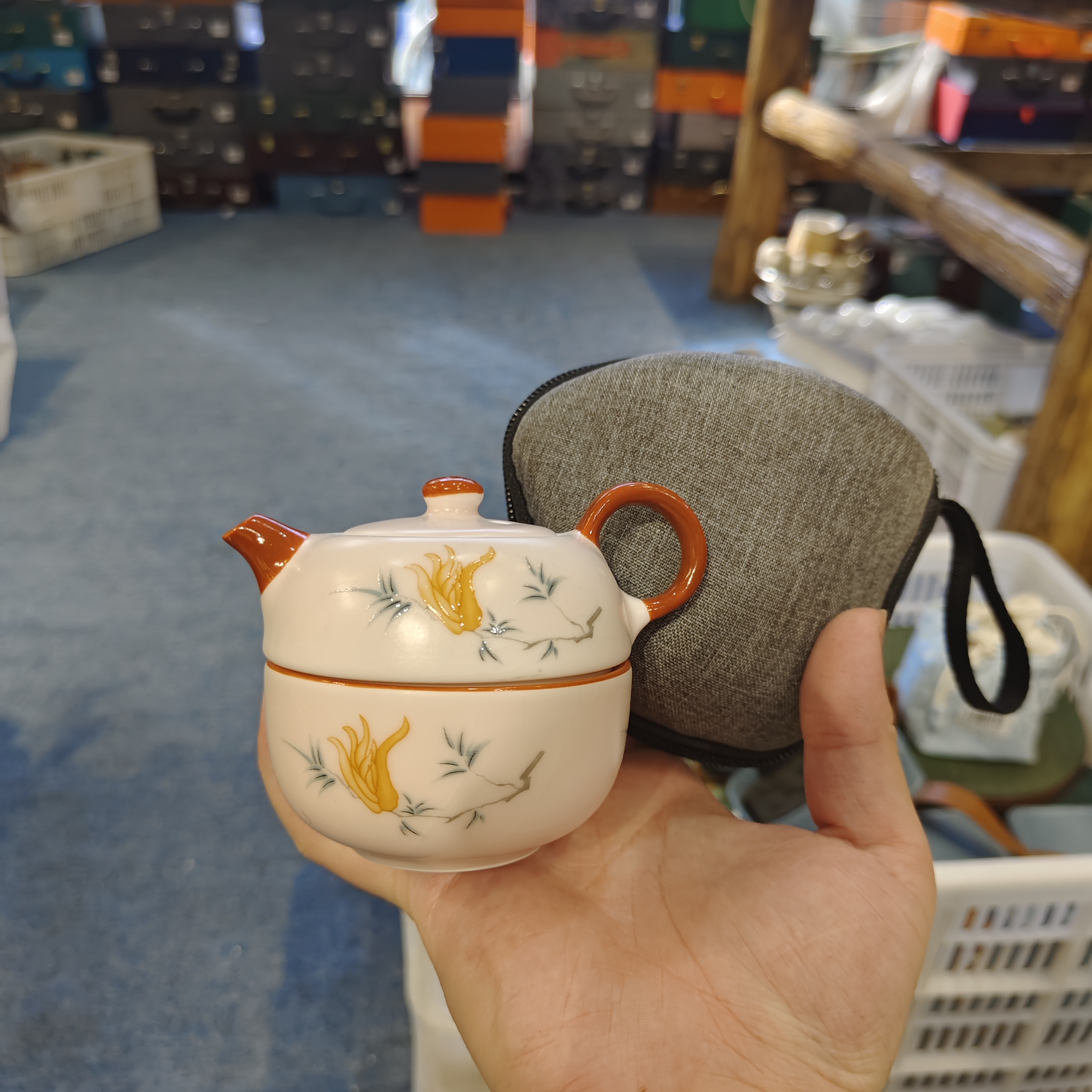 秋香茶具 粉色汝窑佛手一壶一杯旅行茶具-4636