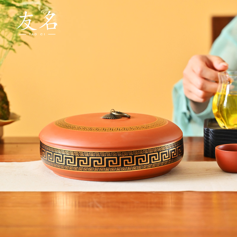 友名陶瓷  黑金花回纹描金饼罐陶瓷一饼茶罐-3177 -0824       