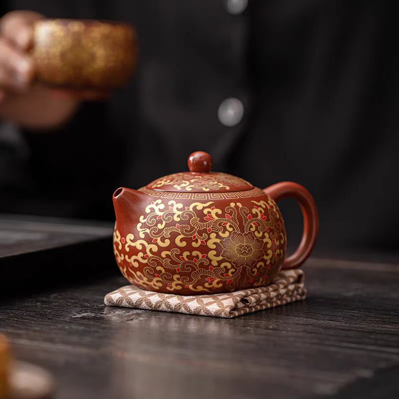 玲珑 大红袍缠枝莲紫砂凤鸣西施壶家用泡茶功夫茶具-4433