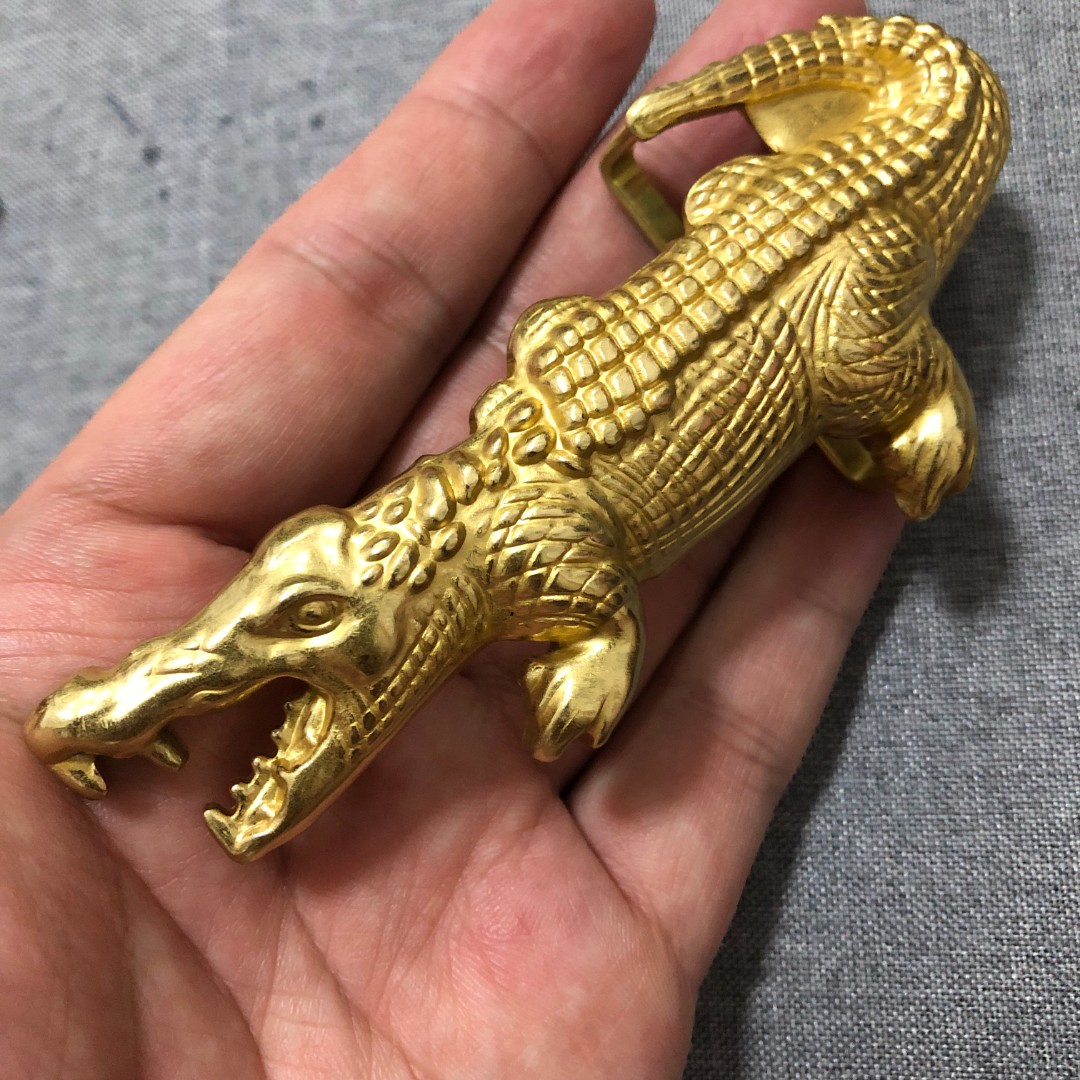 实心黄铜立体鳄鱼造型金色时尚皮带扣板扣4CM内宽vintage皮带扣头