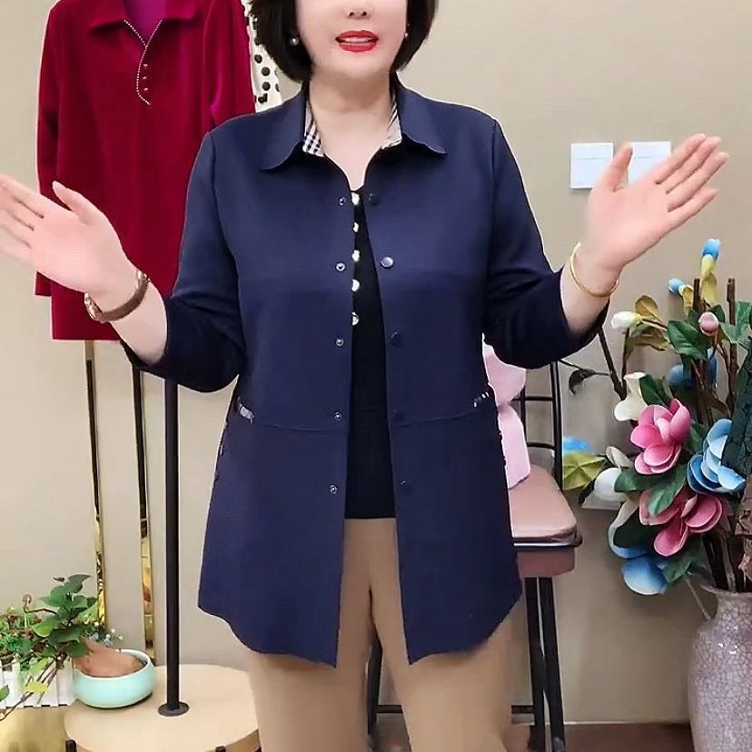 秋冬春夏外套妈妈装新款外套中长款开衫外套宽松洋气女装外穿上衣