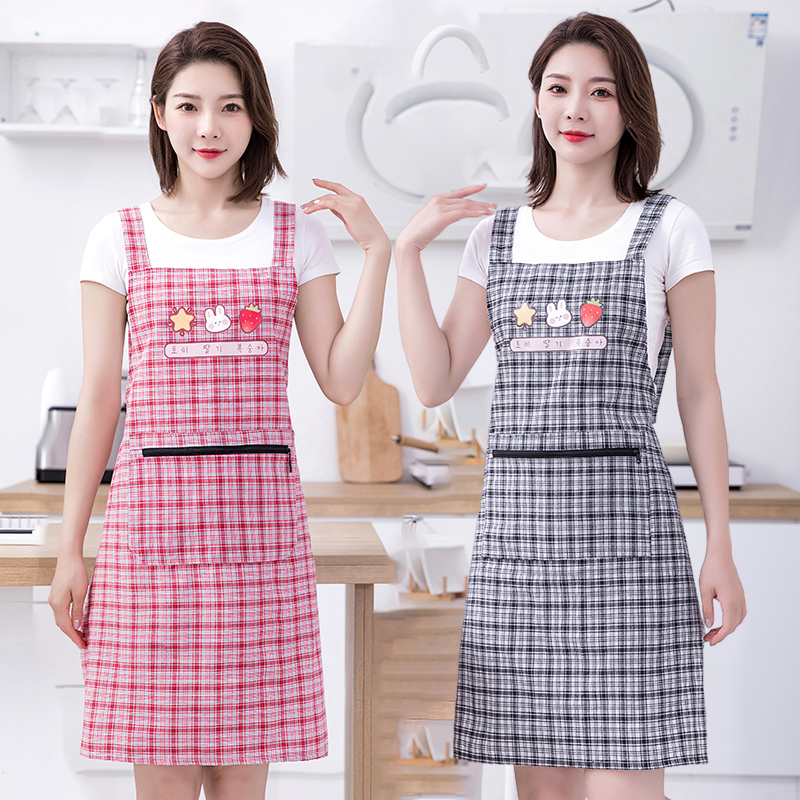 新款口袋拉链棉布围裙男女厨房家用做饭干活时尚防油污耐脏工作服