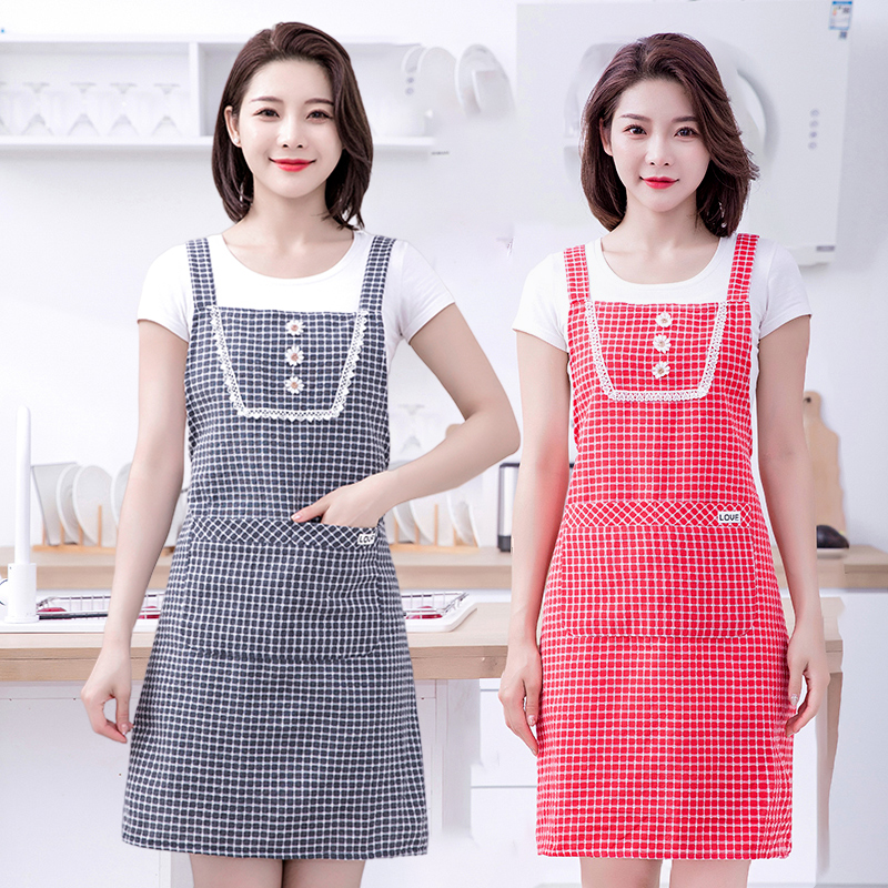 田园小花棉布家用厨房防油污围裙薄款防污耐脏简约短款工作围腰女