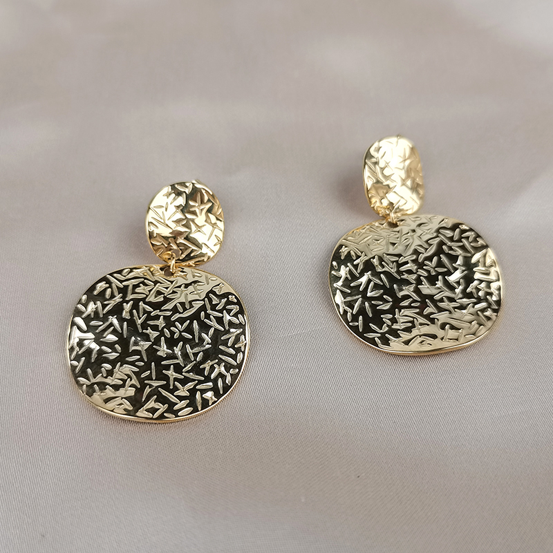 不锈钢耳饰 出口法式简约金属圆片韩国气质大耳环【哎呦家18183】