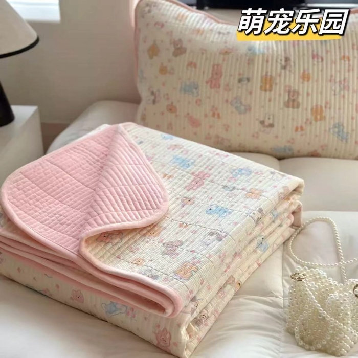 A类纯棉床盖牛奶绒两面可用加厚保暖床盖一面全棉一面宝宝绒