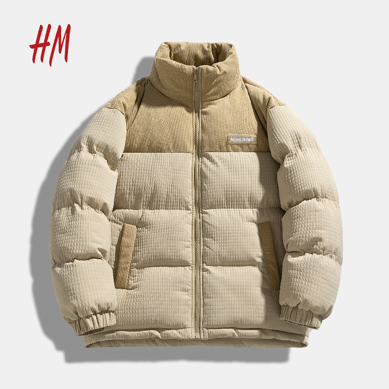HM 旗舰店棉服男士冬季新款情侣潮牌加厚保暖立领上衣外套潮