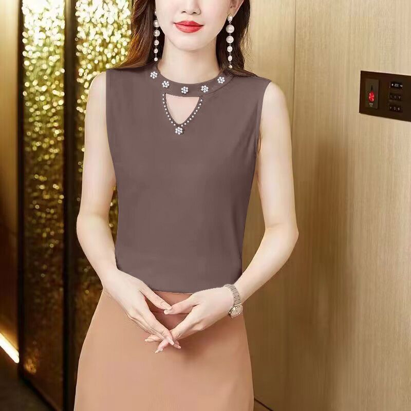 时尚圆领女装套头气质小衫2024夏季新款百搭洋气显瘦气质上衣女