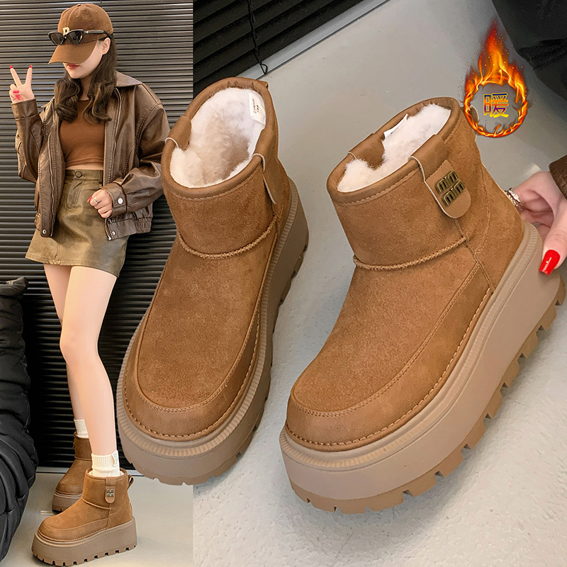 韩版厚底增高雪地靴女2024冬季新款加绒保暖短靴防滑底东北棉靴潮