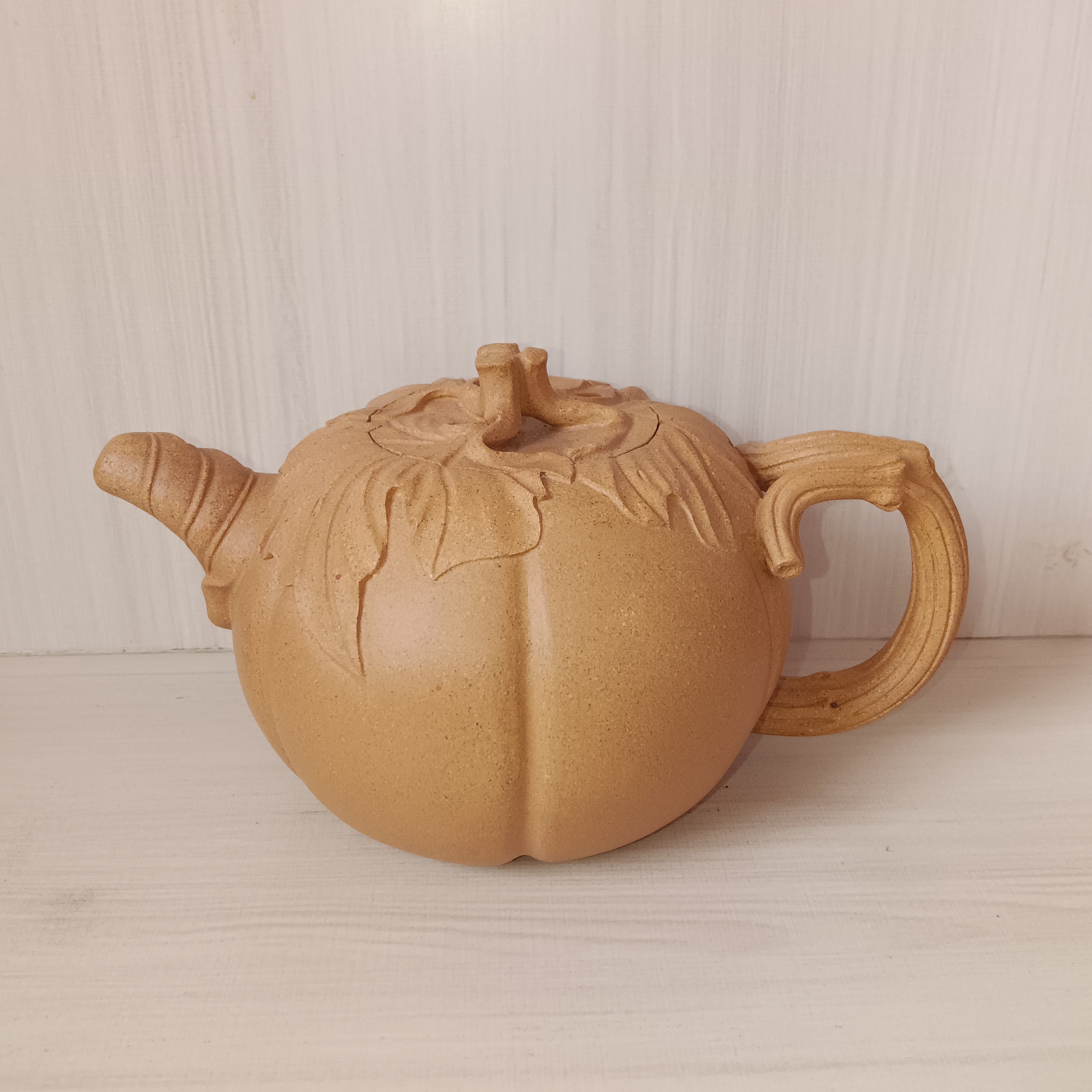 紫砂南瓜壶，老青段泥，容量450cc