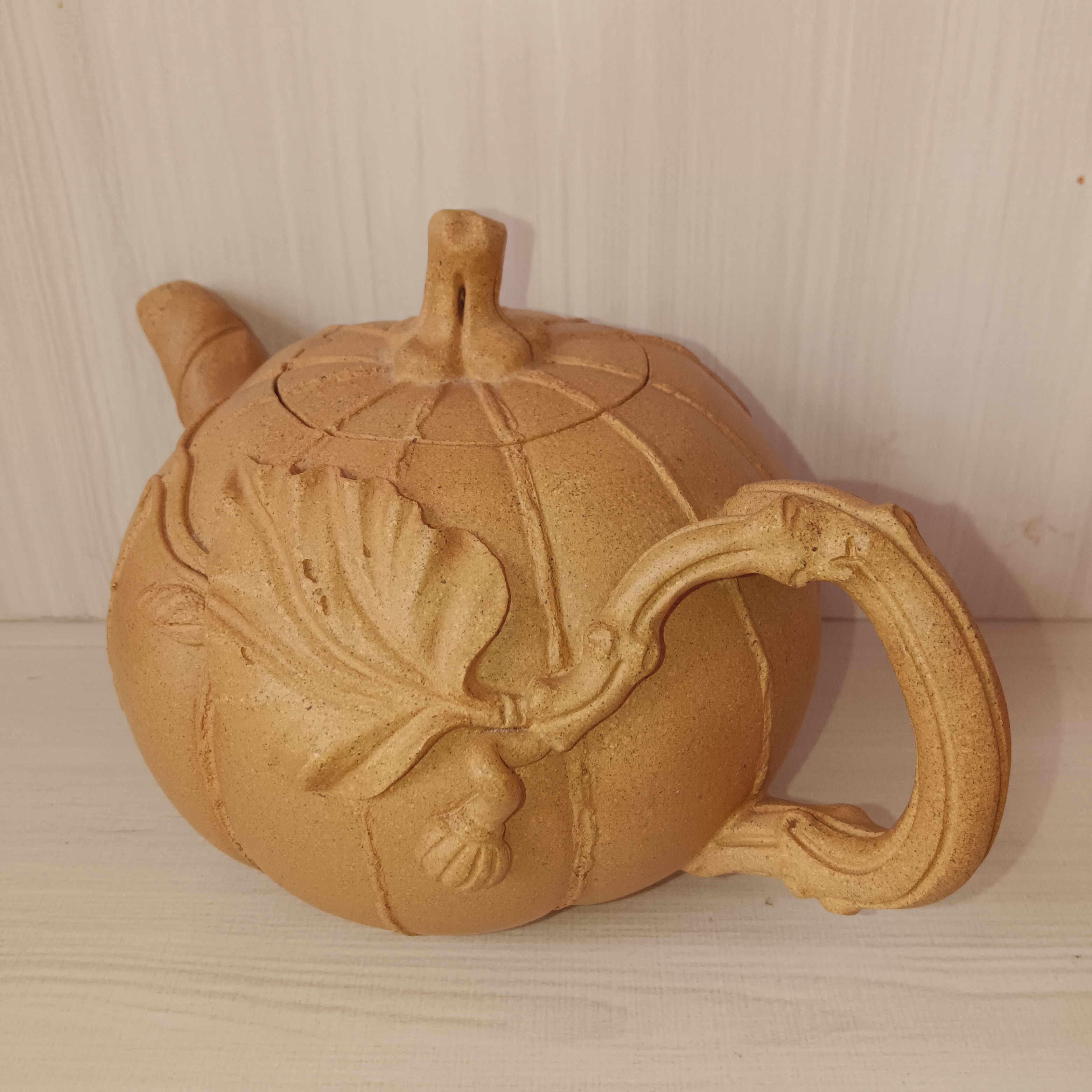 紫砂南瓜茶壶，老青段泥容量500cc