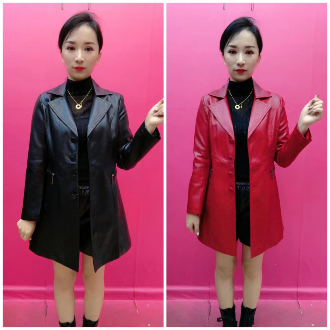 1963中长款水洗皮皮衣