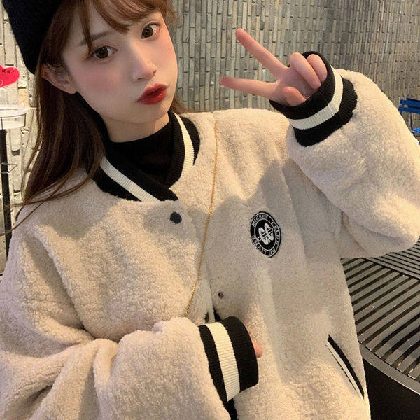【小扬哥推荐】2024新款羊羔绒棒球服秋冬女韩版外套百搭宽松休闲ch