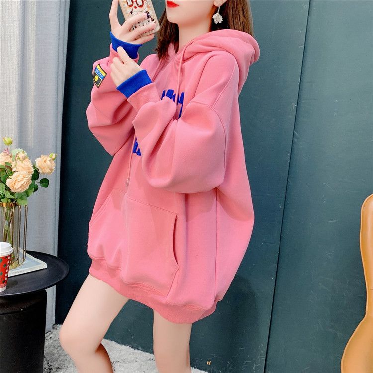 连帽卫衣女2023年新款秋冬加厚ins潮宽松加肥大码加绒300斤上衣