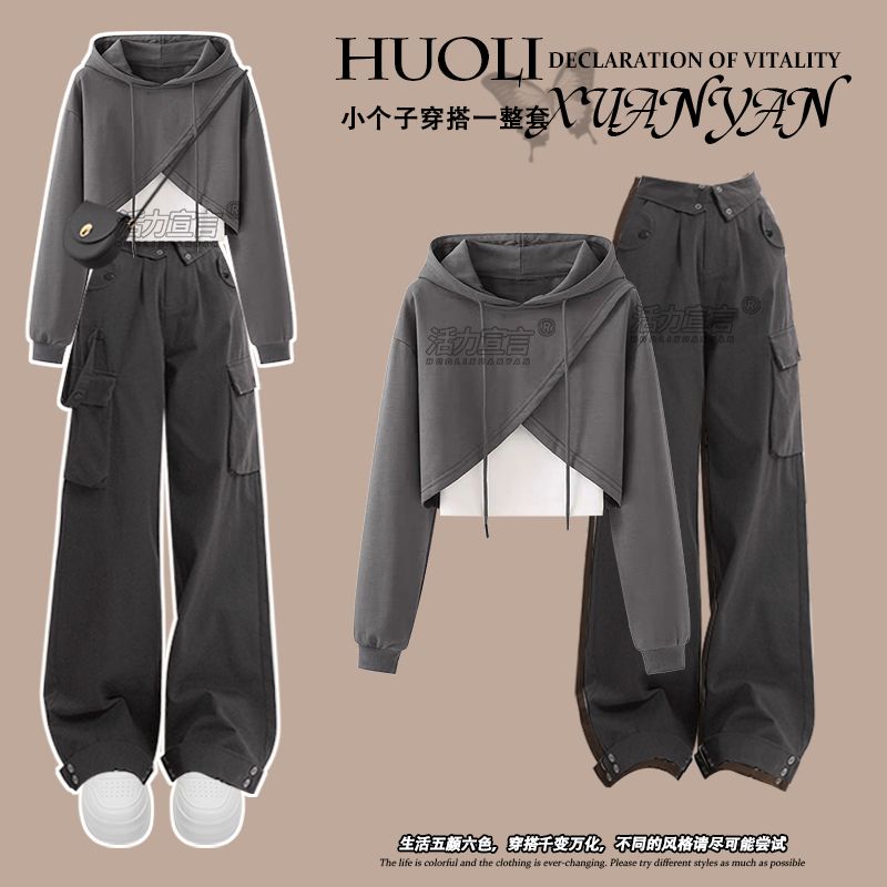 秋冬季套装女2023新款慵懒春秋秋季洋气减龄显瘦百搭工装裤两件套