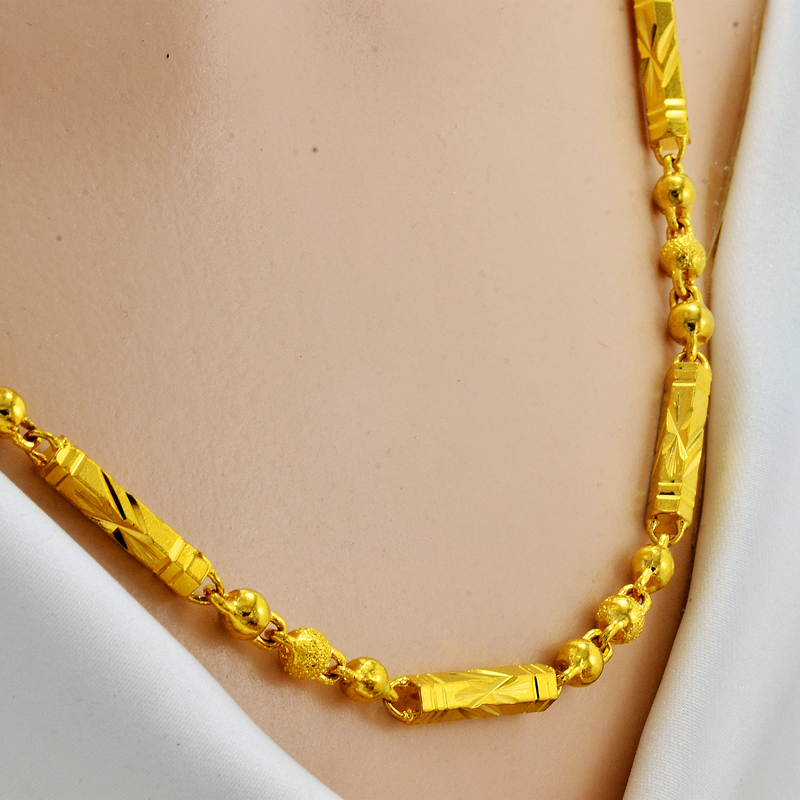  正品六角珠男士黄金色圆珠项链七夕久不掉色高端上档