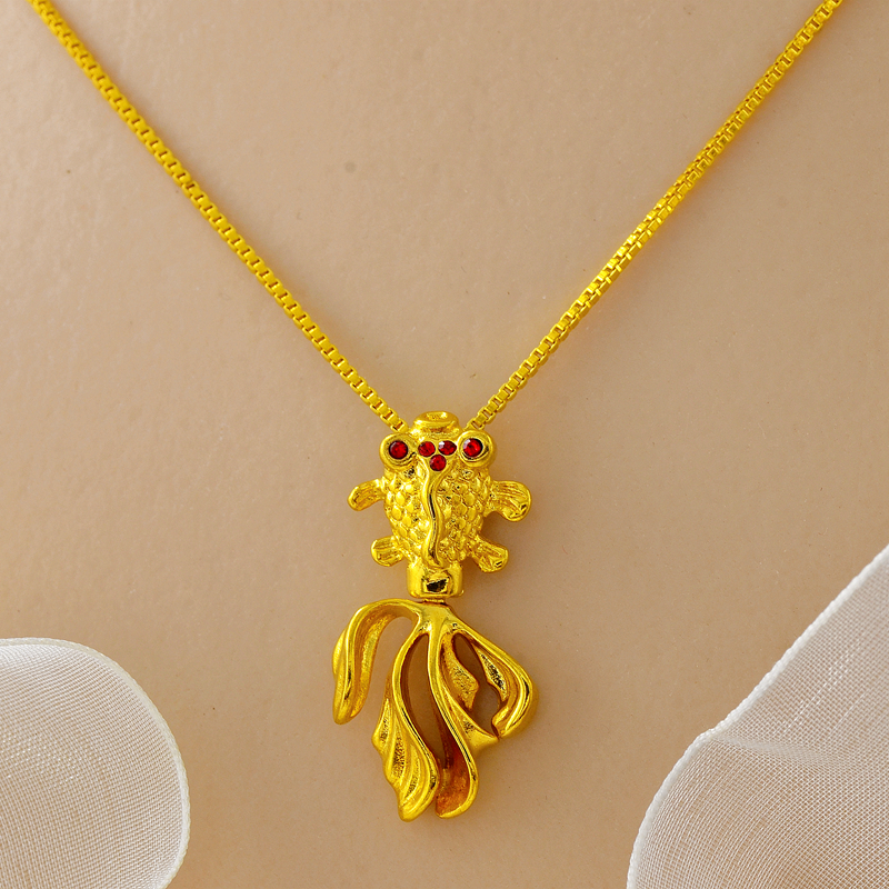 铜合金项链 正品黄金色项链小金鱼北欧金时尚新娘婚礼高端锁骨链