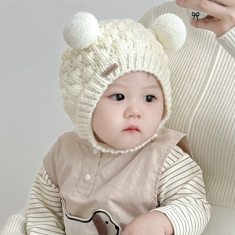 宝宝护耳帽秋冬季保暖男童帽子韩系麻花婴儿防风套头帽可爱女童帽