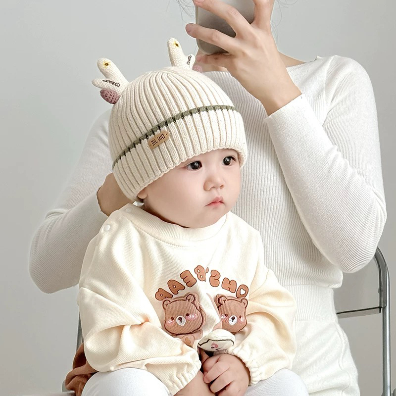 婴幼儿帽子秋冬季保暖防风针织套头帽小月龄宝宝新生护囱门毛线帽