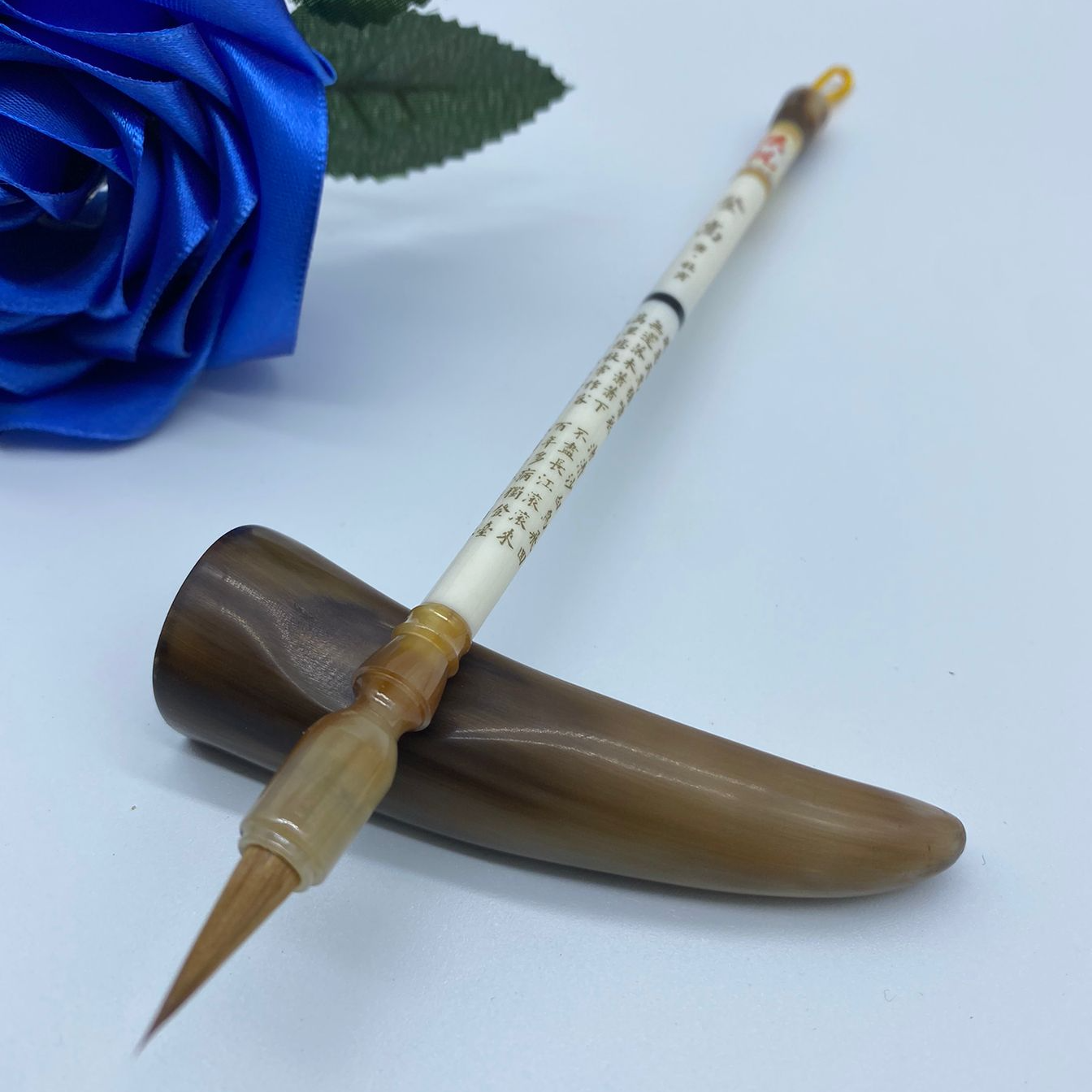 溪枫湖笔，精品《登高》驼骨镶嵌工艺，北纯狼毫，小楷书写专用笔