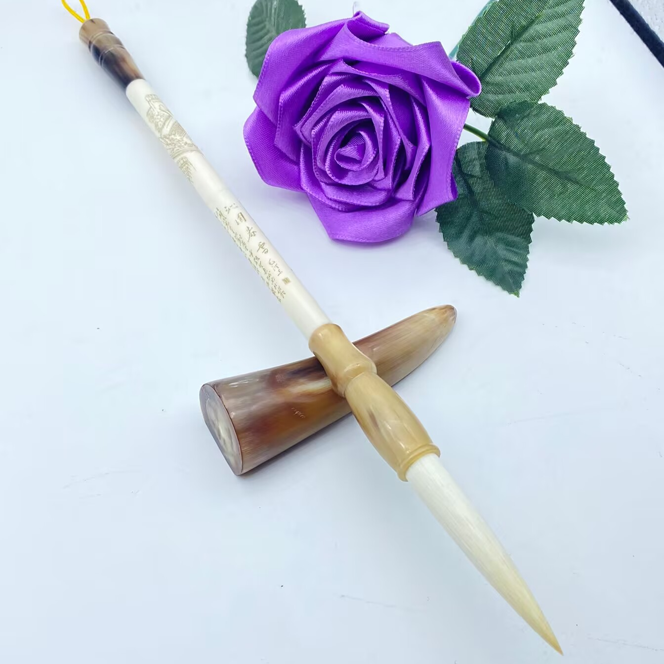 溪枫湖笔，《景秀山河》特级细嫩光锋纯羊毫玉兰蕊斜切齐锋骨笔