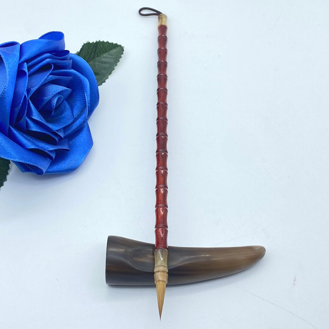 溪枫湖笔，精品工艺《节节高》纯手工镶嵌羊角顺滑元尾纯狼书写小楷