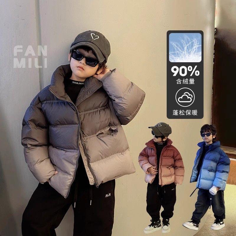 波司登男童保暖羽绒服儿童冬季白鸭绒短款男孩渐变外套中大童加厚