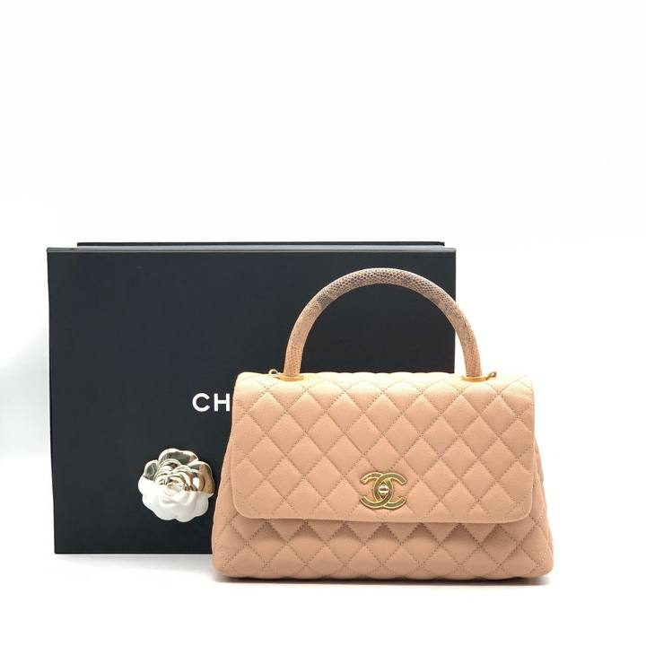 99新 Chanel/香奈儿 牛奢网/裸色cocohandle中号包