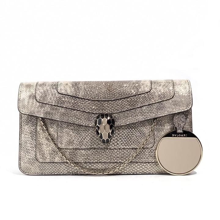 99新 BVLGARI/宝格丽 牛奢网甄选/香槟色蛇头包/d03192406st